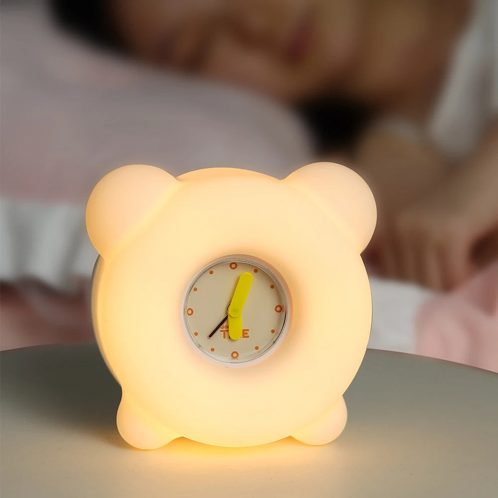 A charming, clock night light with a soft glow, perfect for adding a playful and cozy vibe to your room. Ideal for keeping track of time while creating a soothing atmosphere for bedtime or relaxation.